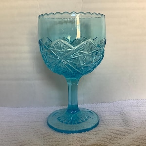 Blue Viking depression glass compote hobstar