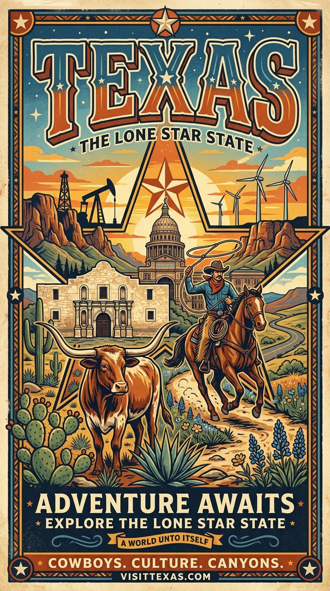 Vintage Texas Travel Poster Printable Wall Art - Etsy