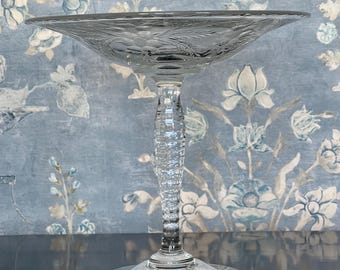 Vintage etched footed Console Bowl - Thistle pattern
