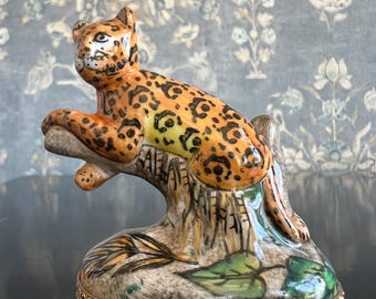 Authentic Limoges France Leopard  Trinket Box - Signed France Deco