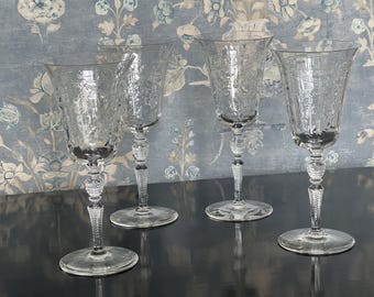 Vintage Rock Sharpe Crystal Water Goblets, Set of 4, Pattern 2008-4 Floral Cut