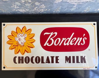 Plaque émaillée au chocolat et au lait de style vintage Borden's représentant Elsie la vache