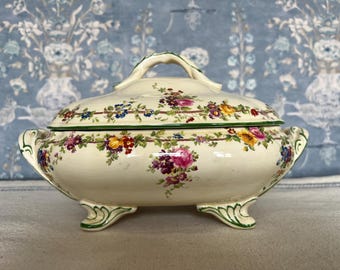 Antique Coalport England Porcelain Tureen with Lid - Kings Ware Floral Pattern