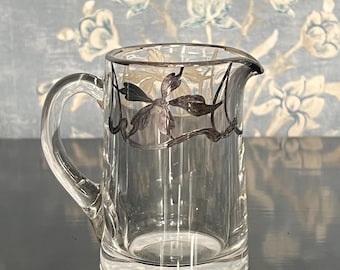 Vintage Silver Overlay Glass Cream and Sugar Set - Heisey Glass?