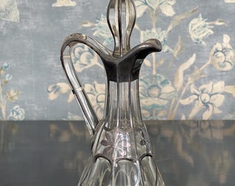 Vintage Silver Overlay Glass Cruet with Floral Overlay