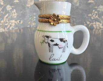 Authentic Limoges France Rochard Cow Milk Pitcher hinged box