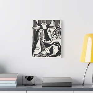 Art mural, toile de vache, décoration d&#39;intérieur moderne, style ferme unique, idée cadeau rustique, décoration d&#39;amoureux des animaux, oeuvre d&#39;art noir et blanc