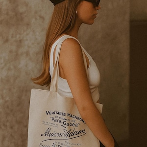 French Vintage Tote Bag | Maison Adam St. Jean de Luz Print | Parisian Style Canvas Shopper
