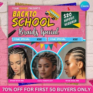 Back To School Flyer, Back to school sale flyer, Back to school Hair flyer, DIY canva template, Back 2 School Flyer, Canva Editable