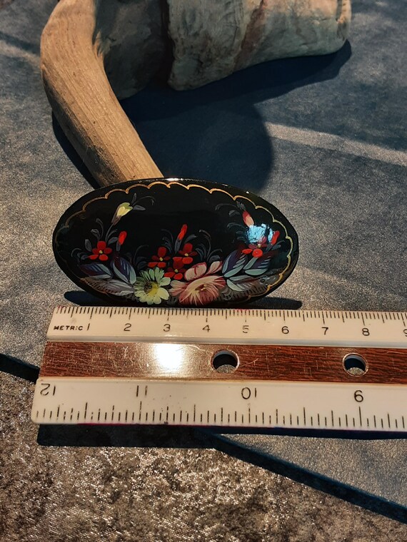 Vintage Russian Laquer Flower swag, signed hand painted brooch
