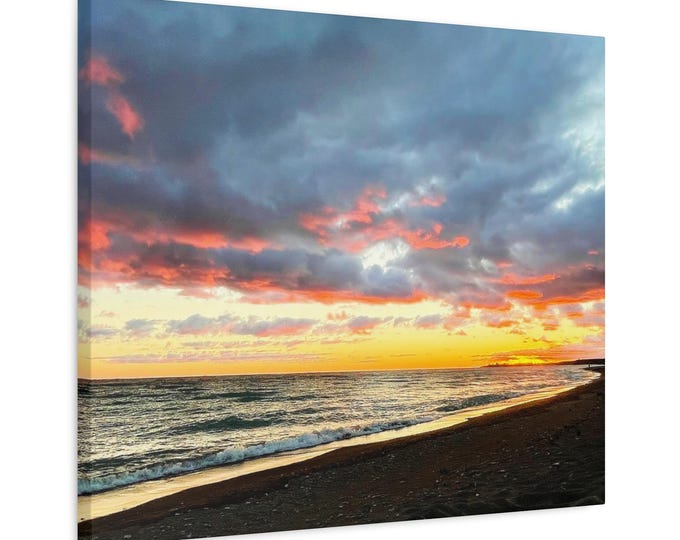Featured listing image: Ocean Sunset Canvas Print: Coastal Beach Photography Wall Art