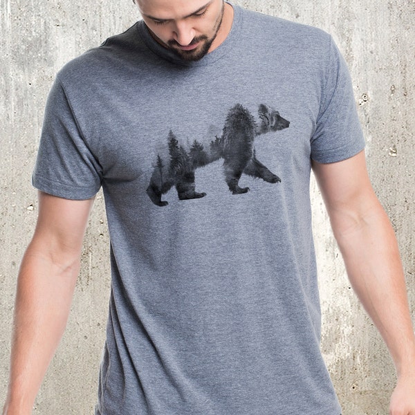 Bear T Shirt Men - Double Exposure Bear - Papa Bear Shirt - Mens TShirt Bear -Nature Gifts for Him - Bear Shirt Men