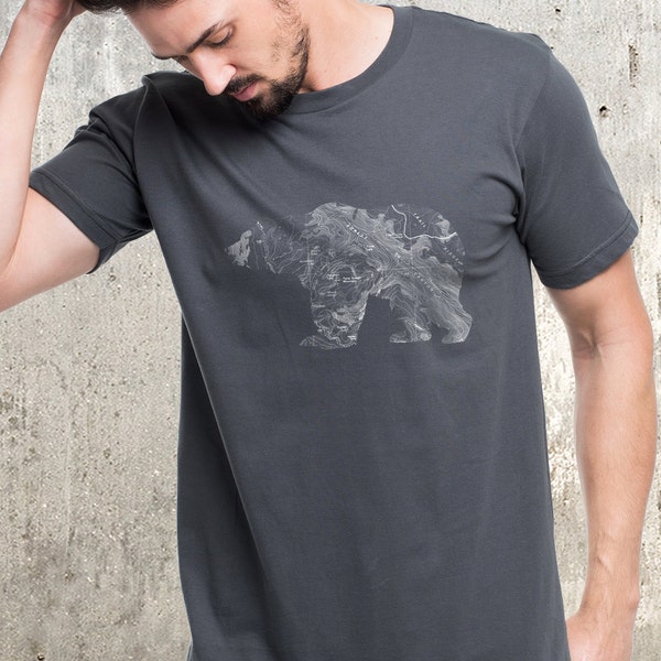 Bear TShirt Men - Topographic Bear - Bear Shirt Men - Hiking TShirt - Mountain Bear Shirt - Bear Gifts for Men