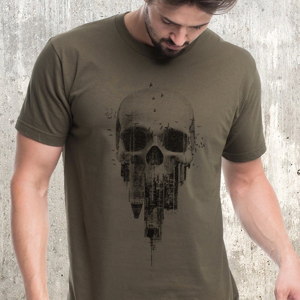 Skull TShirt - T-shirts graphiques Skull and Crumbling City - Chemises Skull pour hommes et femmes - Chemise de skateboard