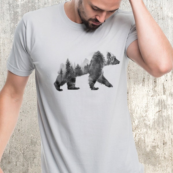 Nature TShirt Bear Shirt Mens Gift - Double Exposure Bear -T Shirt Men’s/Unisex | Light Gray