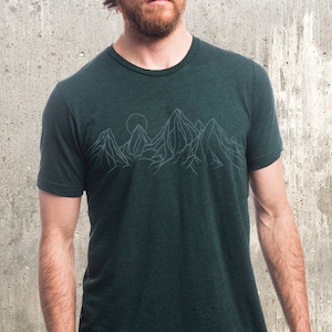 Men&#39;s Mountain T-Shirt - Mountain Contours -  Mountain Tshirt Men - Guys TShirt Gift Men’s/Unisex | Tri-Emerald