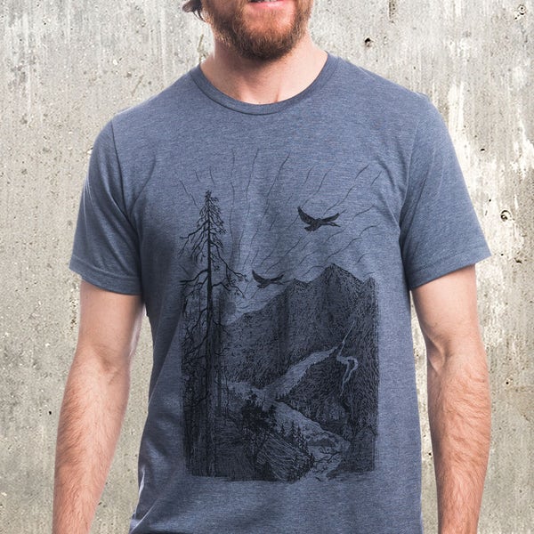 SALE - Men's T-Shirt - Mountain Cabin Illustration - Men's Screen Printed T-Shirt - SIZE XXL