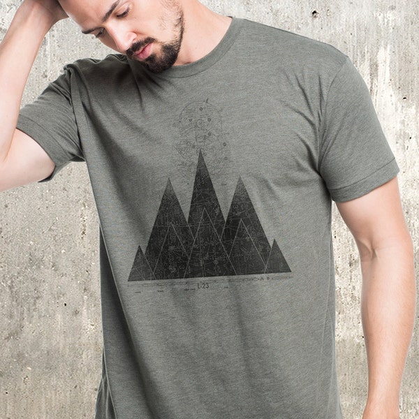 TShirts for Men - Mountain Tee Shirt - Mountains & Maps - Mountain Graphic Tees by Black Lantern Studio