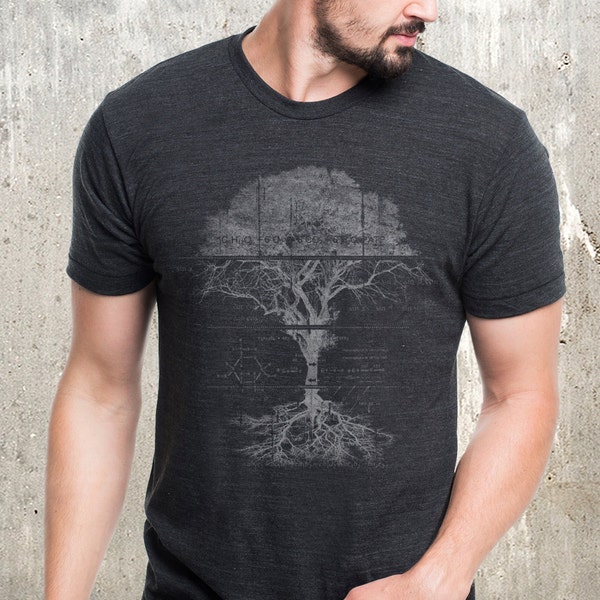 Mens TShirt - Tree Diagram & Schematics - Screen Print T Shirt - Forest T Shirt - Guys TShirt Gift