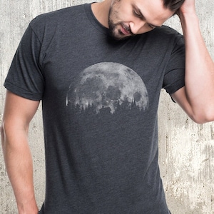 Men&#39;s Nature T-Shirts - Moon and Cabin Screen Printed Graphic Tee Shirt