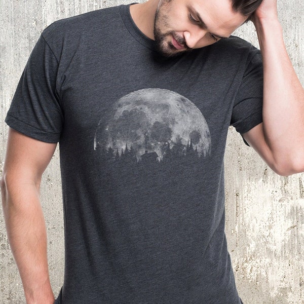 Men’s Graphic Tees  - Moon & Cabin - Moon T Shirt Mens /Unisex by Black Lantern Studio - Nature Gifts for Men - Astronomy Gifts