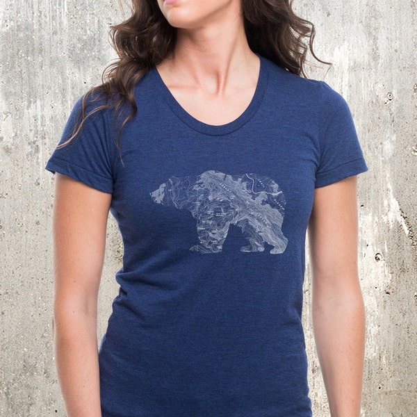 SALE - Women's Topographic Bear T-Shirt - Women's Tri-Blend T-Shirt - SIZE XS