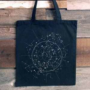 Space Tote Bag Celestial Map of the Night Sky Galaxy Tote Bag Constellation Astronomy Gifts Cute Canvas Tote Bag Black