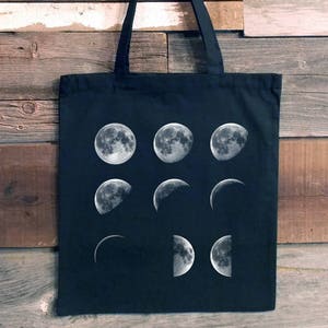 Canvas Tote Bag Moon Tote Bag Moon Phases Astronomy Gifts Groomsmen Gifts Science Tote Bag Moon Reusable Gift Bag image 1