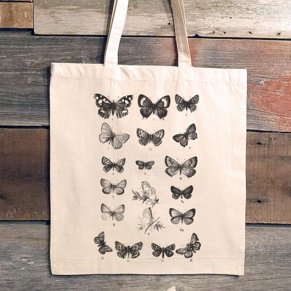 Butterfly Tote Bag - Butterfly Chart - Canvas Tote Bags for Women - Butterfly Gift for Her - Bridesmaid Tote Bag