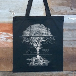 Sacs fourre-tout en toile noire - Diagramme et schémas d'arbre en toile de coton - Sac forêt - Sacs à provisions réutilisables Sacs d'école et sacs de livres