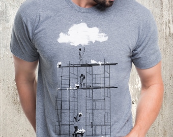 Mens Graphic Tees - Cloud T Shirt - Cloud Factory - Mens Urban Shirt - Pop Art TShirt Mens/Unisex | Athletic Gray