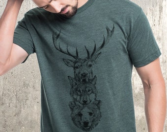 Men’s Totem T Shirt Men - Elk Wolf Bear Totem Design - Wolf TShirt - Groomsmen Gifts for Men - Elk Shirt