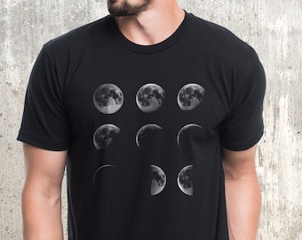 Celestial Moon Phases Graphic T-Shirt for Men | Astronomy Enthusiast Space Themed Tee