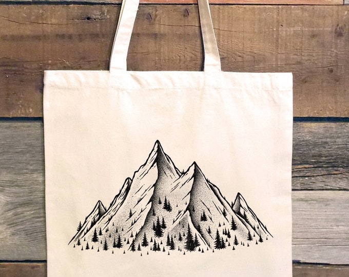 Mountain Cartoon Pattern Print Leather Tote Bag