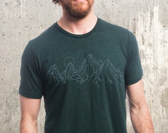 Men's Mountain T-Shirt - Mountain Contours -  Mountain Tshirt Men - Guys TShirt Gift Men’s/Unisex | Tri-Emerald