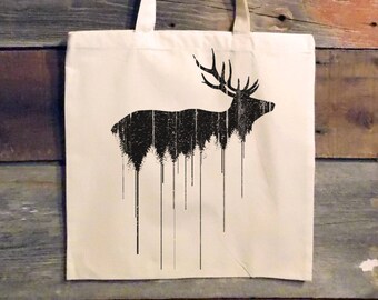 Womens Leather Tote Shoulder Bags Handbags with Elk In Forest Castle 