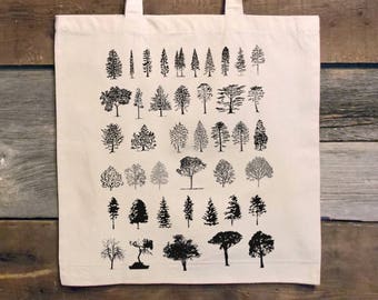 Eco Tote Bag with Trees - Tree Diagram Illustrations - Tree Tote Bag Canvas - Tote Bag Aesthetic