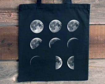 Canvas Tote Bag - Moon Tote Bag - Moon Phases - Astronomy Gifts - Groomsmen Gifts - Science Tote Bag Moon - Reusable Gift Bag