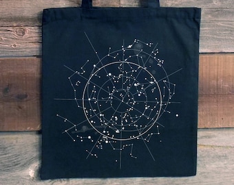 Space Tote Bag - Celestial Map of the Night Sky - Galaxy Tote Bag Constellation - Astronomy Gifts - Cute Canvas Tote Bag