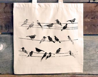 Bird Tote Bag for Women - Birds and Power Lines - Canvas Tote Bag - Gift for Women - Nature Tote Bag - Gift Tote