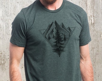 Men’s Graphic Tees - Triangle and Pines - Nature TShirt Men - Screen Print TShirt - Woods Shirt Mens/Unisex | Forest