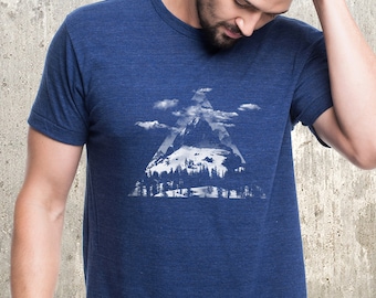 Mountain Cloud Triangles Graphic Tee: Unisex Hiking & Outdoor Adventure T-Shirt for Nature Lovers