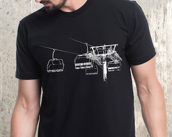 Graphic Tees Ski T-Shirt - Men's Skiing Themed Short Sleeve T-Shirt - Lift 8 - Ski Lift - Snowboard Shirt - Ski Gifts - Skiing Gifts
