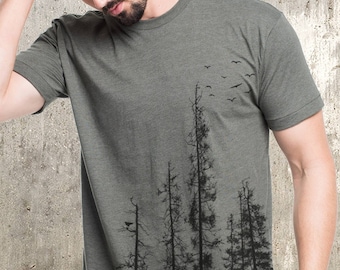 T-shirt graphique pour homme - Forêt de pins - Cadeau pour homme - T-shirt nature - T-shirt forestier Homme/Unisexe