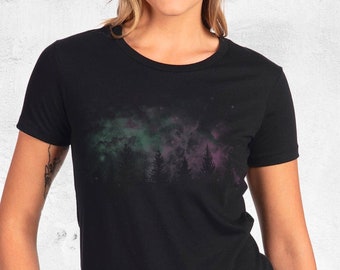 Womens Nature Graphic Tees - Outer Space Fade T Shirts for Women - Space T Shirt by Black Lantern Studio - Super Soft TShirt