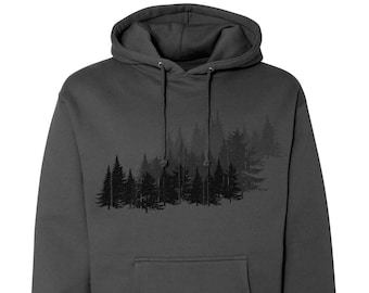 Nature Hoodies - Forest Layers - Mountain Hoodie for Men /Unisex - Winter Hoodie - Screen Print Hoodie - Nature Hooded Sweatshirt