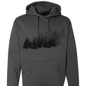 Nature Hoodies - Forest Layers - Mountain Hoodie for Men /Unisex - Winter Hoodie - Screen Print Hoodie - Nature Hooded Sweatshirt