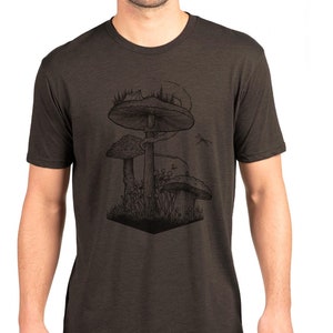 Mushroom TShirt Men - Mushroom and Campsite Illustration - Mushroom Shirt - Back to Nature T Shirts - Mycology Shirt