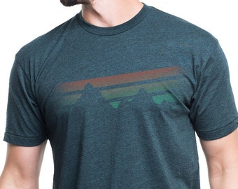 Mountain Graphic Tee - Mens Mountain T Shirt Men - Outdoor Shirt - Mountain Retro Fade - Screen Print TShirt by Black Lantern Studio