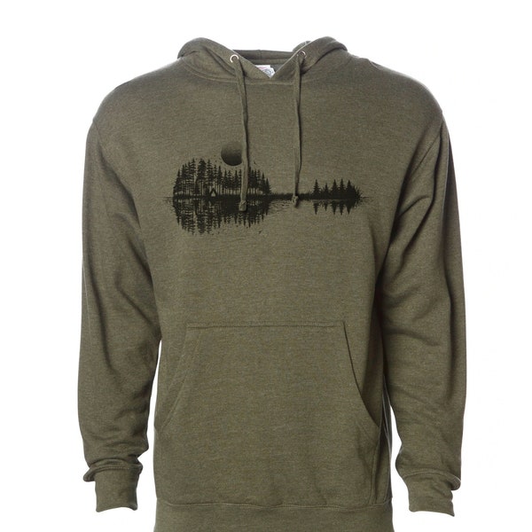 Nature Hoodies - Nature Guitar Hoodie - Mountain Hoodie for Men /Unisex - Winter Hoodie - Screen Print Hoodie - Music Hooded Sweatshirt